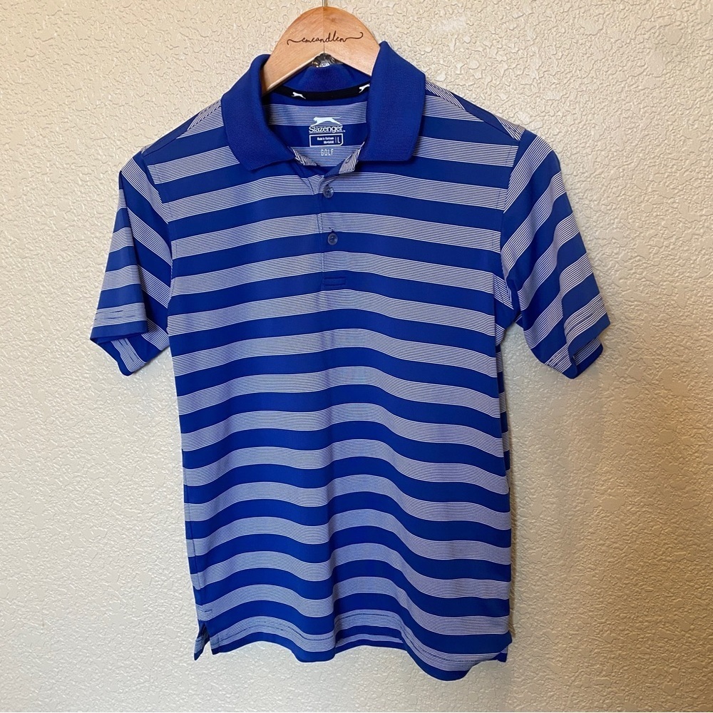 Slazenger boys golf polo shirt blue‎ stripe sport Large